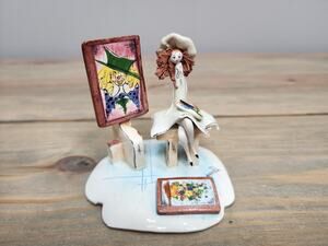 Zampiva “Painter Artist” Handmade Pottery Figurine ITALY Spaghetti Hair Repaired